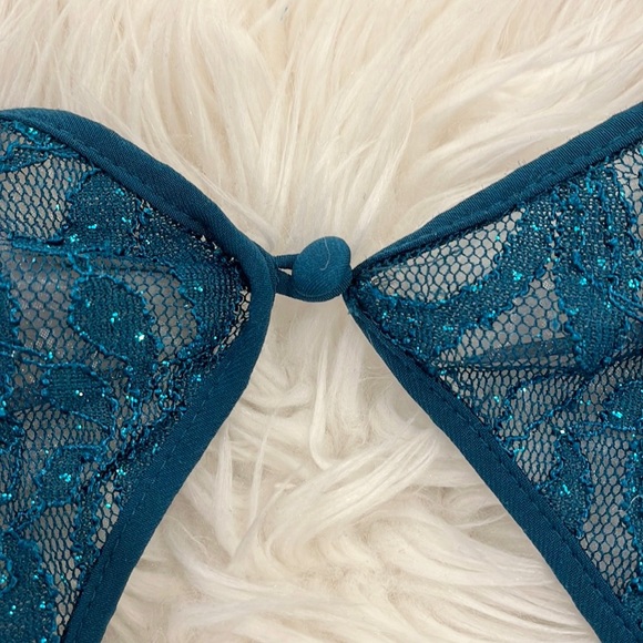 R&M Richard’s Lace Cap Sleeve Green Teal Cocktail Dress - Picture 9 of 14